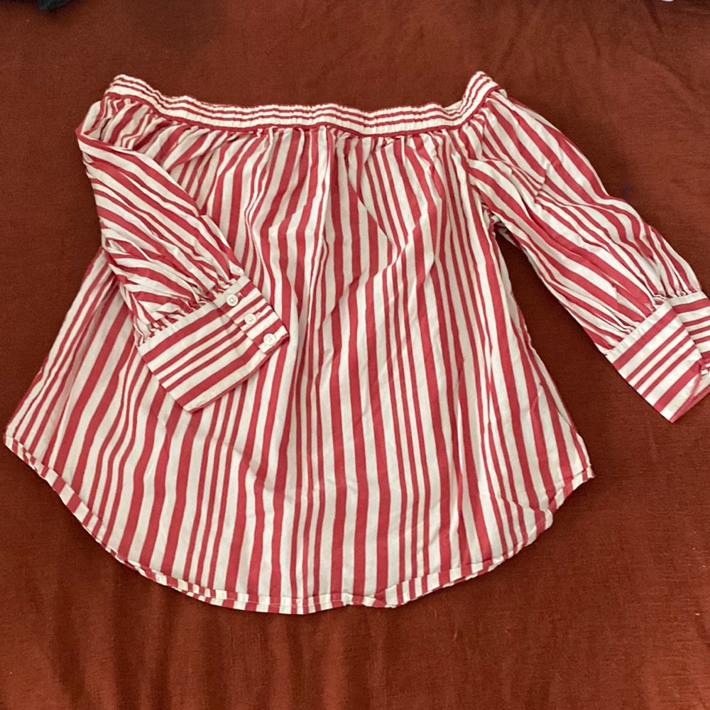 Who what wear off the shoulder striped top size extra large